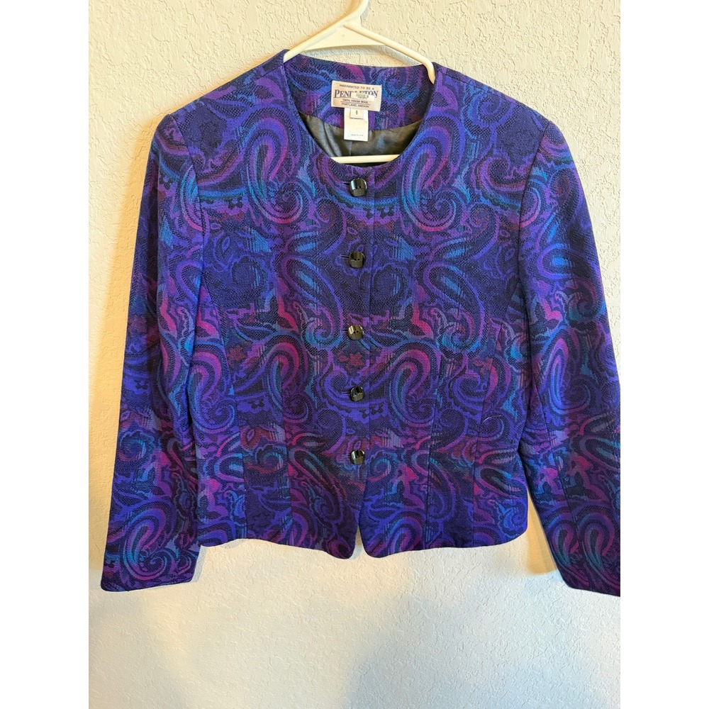 Pendleton‎ 100% Virgin Wool Paisley Jacket Blazer Size 6 Purple Blue Pink